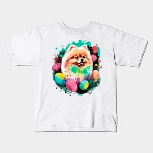 Pomeranian Easter Eggs Cute Dog Spring Painting Dog Lover Art Kids T-Shirt